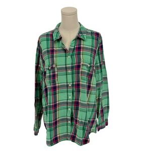Old Navy 100% Cotton Button Up Green Plaid Shirt (Size XXL)